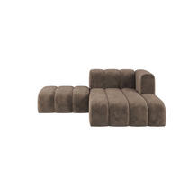 CHAISELONGUE Modulare Mit Hocker, Velvet-Stoff Riviera, Braun, Rechts, GRAND - Braun, Holz (204/179cm) - Kaiser Möbel