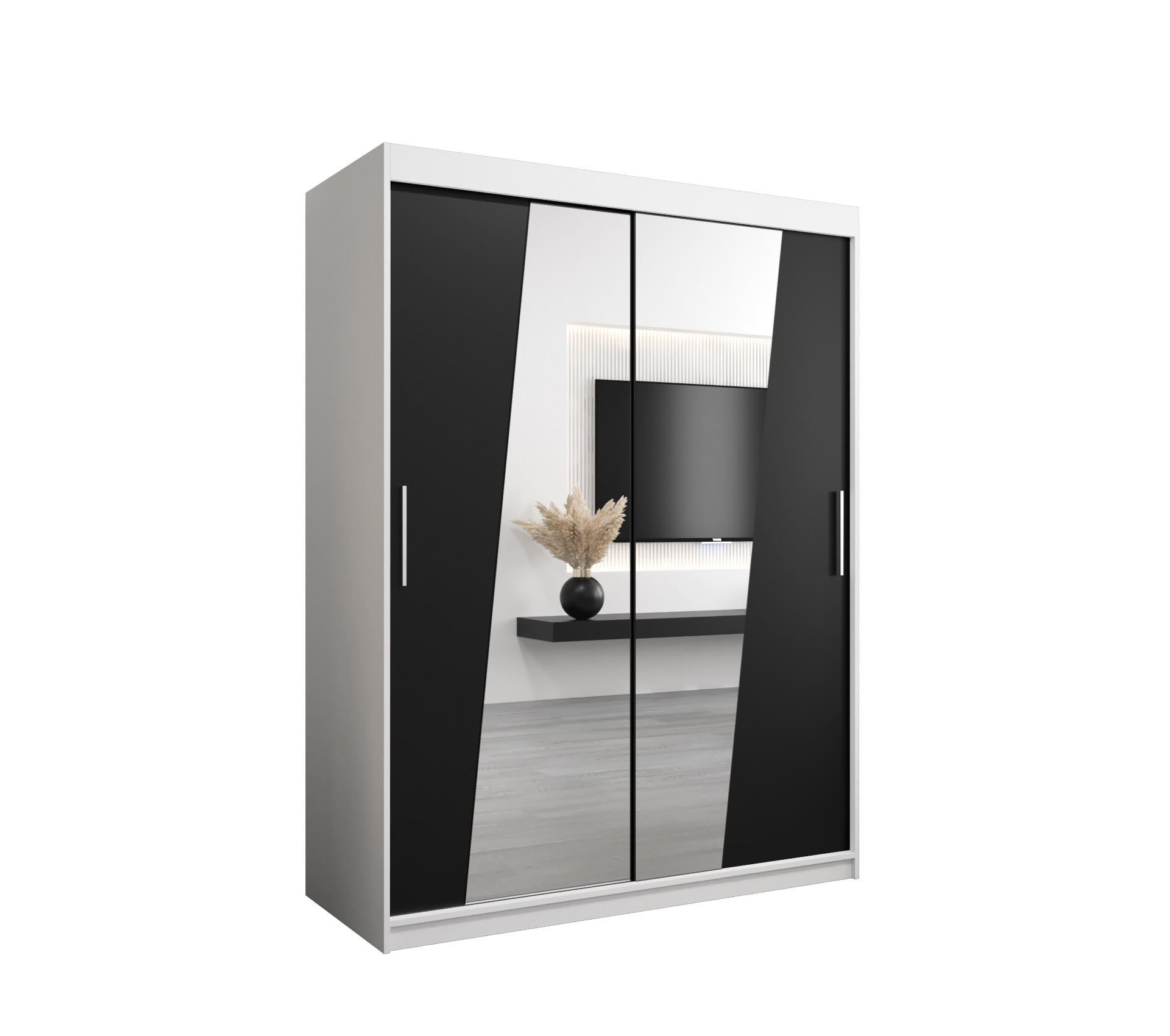 Abiks Möbel Schwebetürenschrank Weiß, Schwarz 150x200x62 cm