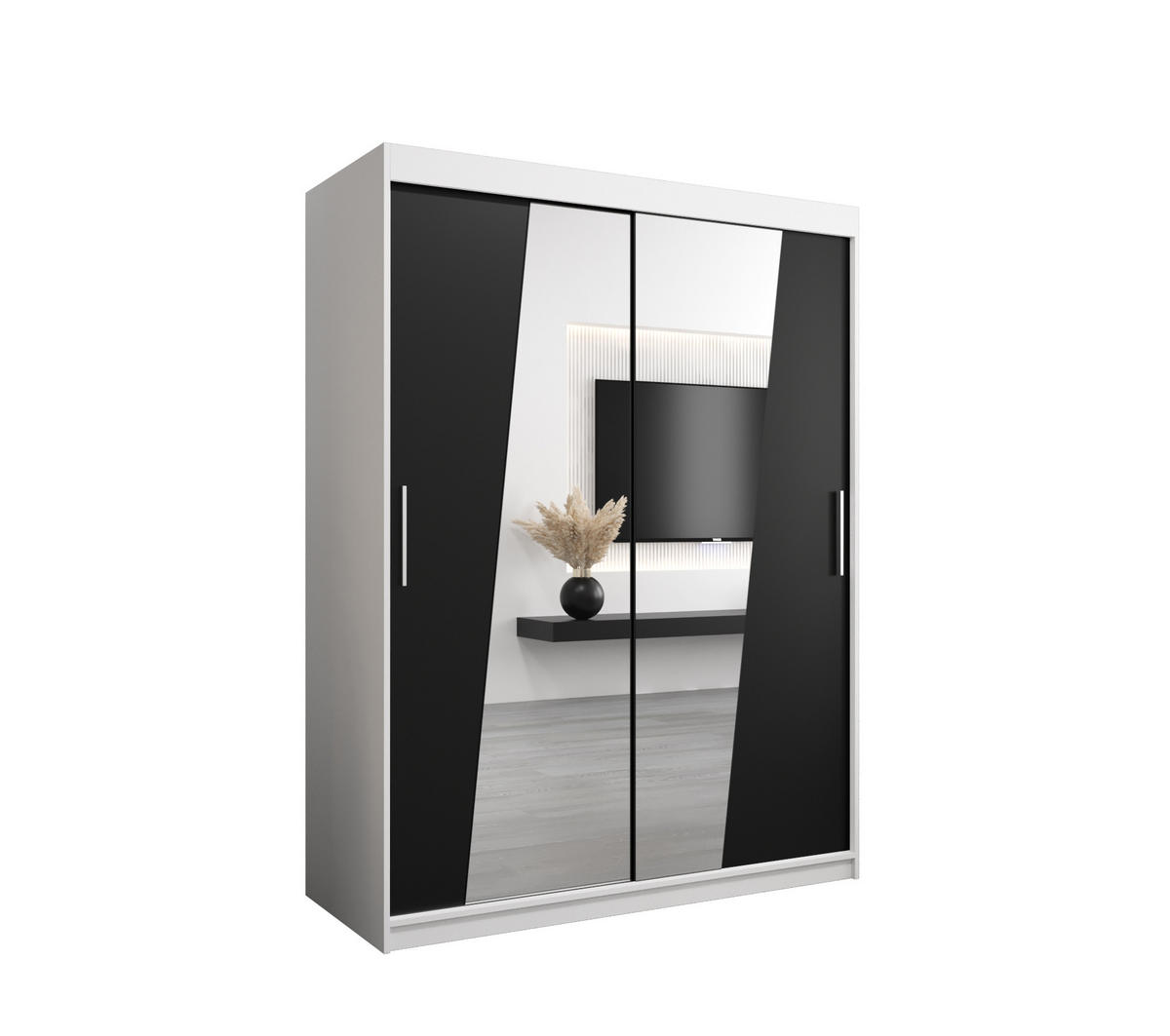 SCHWEBETÜRENSCHRANK 200/150/62 2-türig - Silberfarben/Schwarz, Holz/Kunststoff (150/200/62cm) - Abiks Möbel