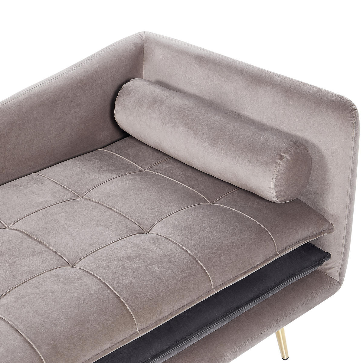 ČALOUNĚNÉ LEHÁTKO CHAISE LONGUE PRAVOSTRANNÉ Sametová látka Taupe Gonesse - šedá/zlatá, textil (160/72/79cm) - Beliani