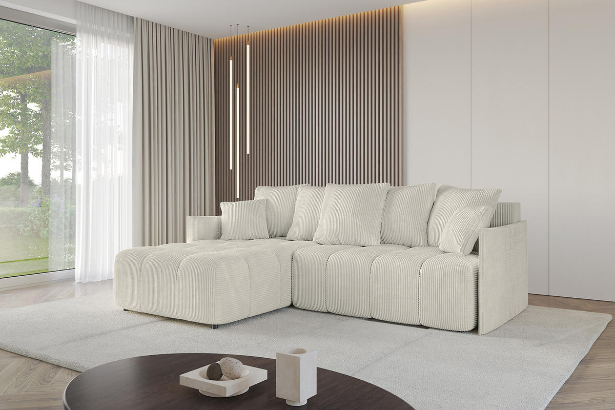 ECKSOFA Ottomane links LONLI-L 251x189x68 Ecru Cord - Ecru, Holzwerkstoff/Kunststoff (251/189cm) - ALTDECOR