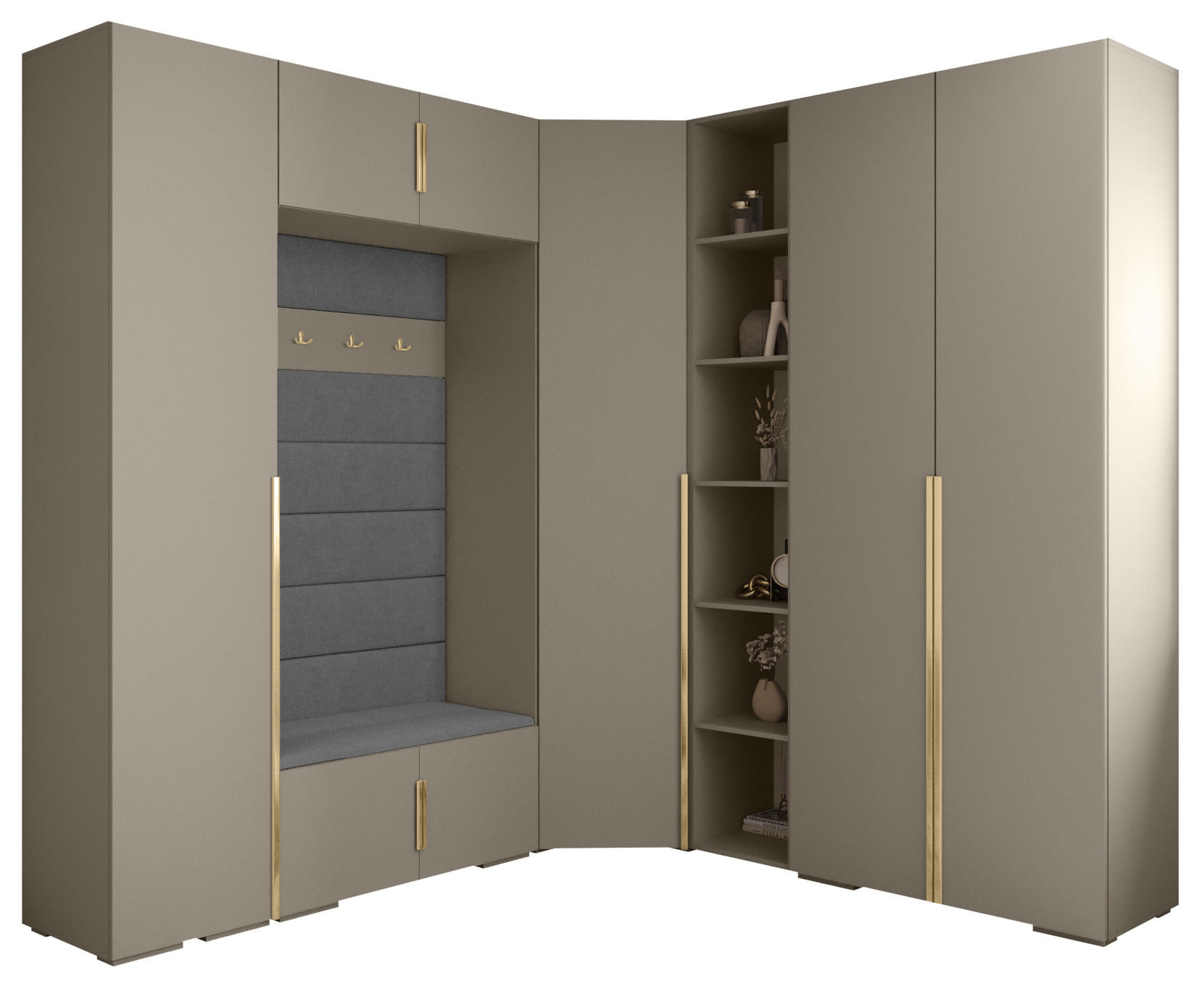Abiks Möbel Garderoben-Set Kaschmir, Grau, Gold 231.7x236.7x47 cm