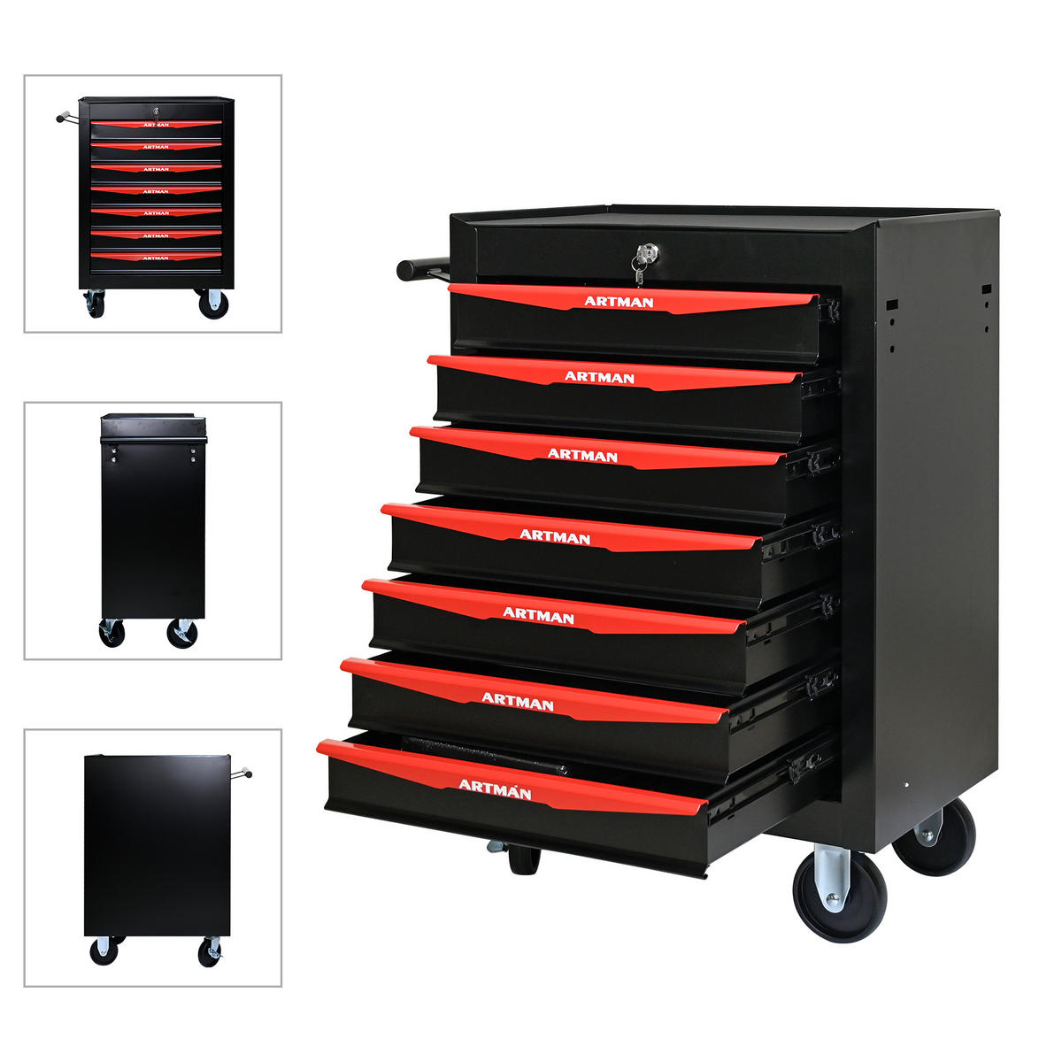 KOMBINATIONS-WERKZEUGSCHRANK – 7 Schubladen – 508 mm (20 Zoll) – Farbgebung: Schwarz und Rot - Multicolor, Metall (33/77.5/60cm) - DCA