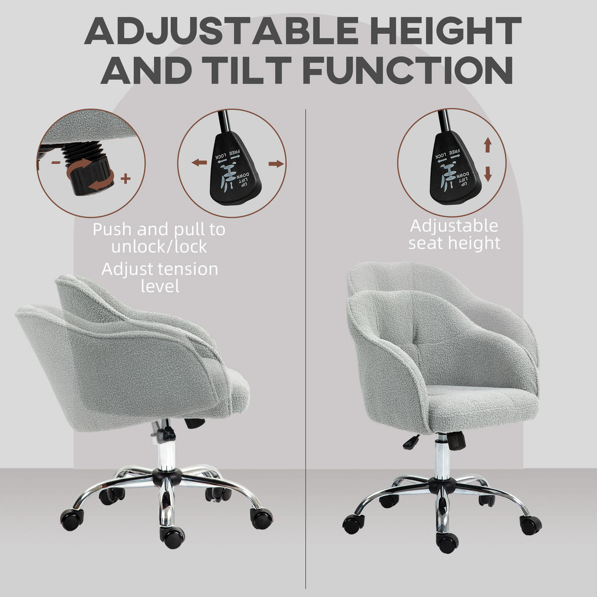 BÜROSTUHL Polyester Kunstleder Grau - Grau, Kunststoff (61/86/56cm) - HOMCOM