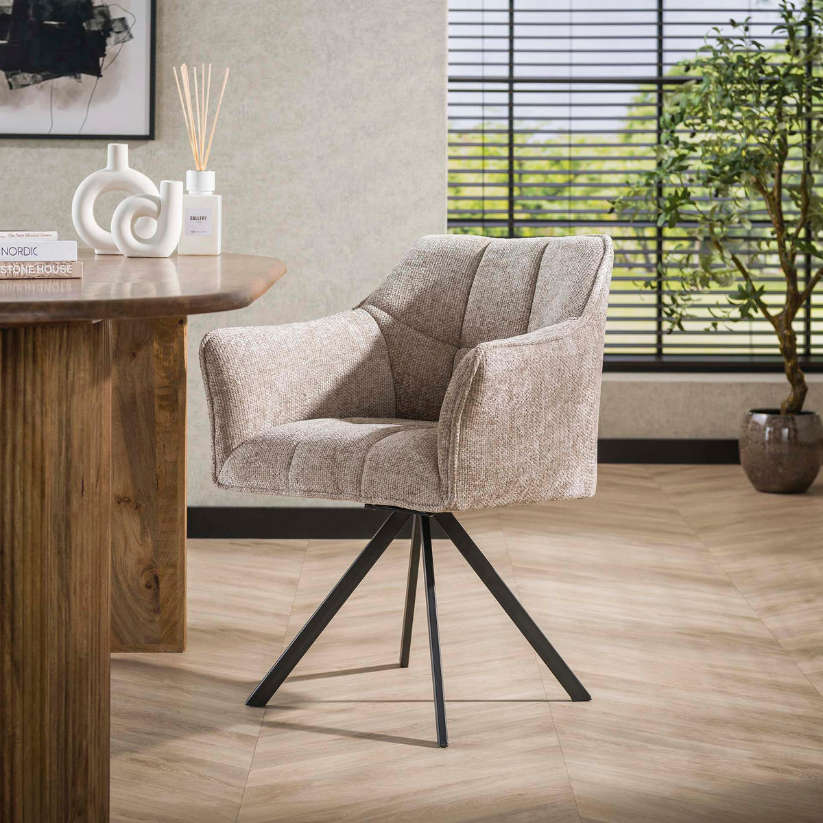 ESSZIMMERSTUHL Raster Beige 61/62/82 cm - Creme, Textil (62/82/61cm) - Hoyz Collection