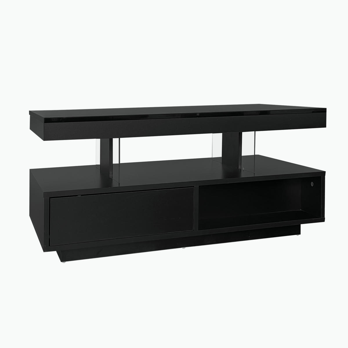 KLUB stolić 95/50/42,5 cm crni od iverice s LED rasvjetom i staklenim umecima - crna, drvni materijal (95/50/42.5cm) - OKWISH