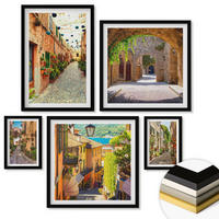 WANDBILDER 5er-Set - 50x50 cm & 20x30 cm & 40x60 cm Schwarzer Rahmen - Italienische Straßen, Blumen, Architektur - Schwarz, Kunststoff (40/60cm) - ArtPrintCave