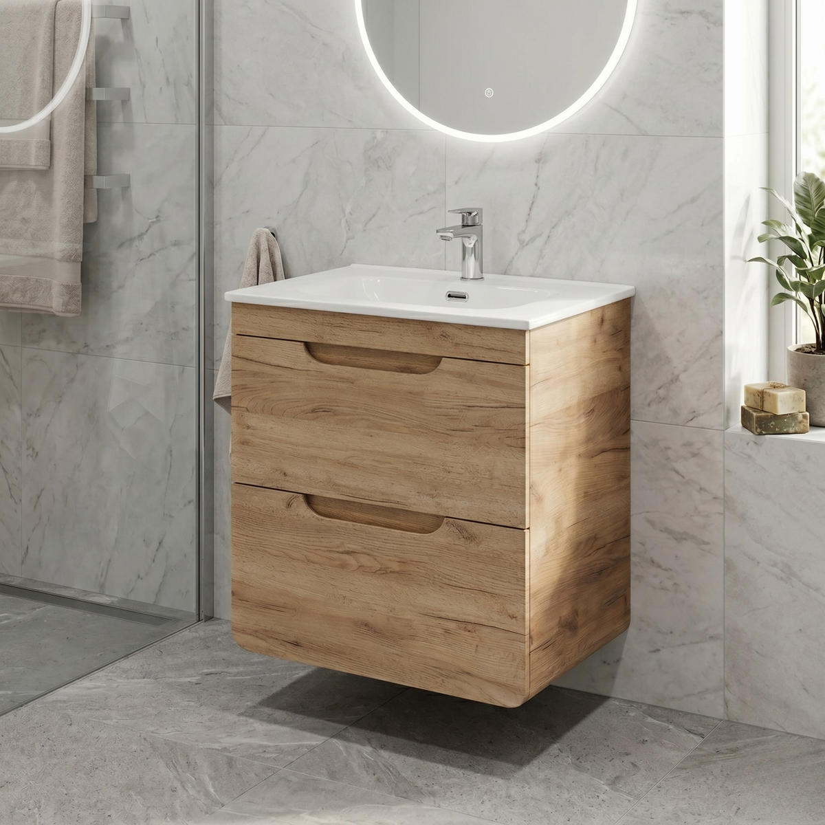 WASCHBECKENUNTERSCHRANK ARVIDA SZK5 Eiche - Eichefarben, Glas/Holzwerkstoff (60/59/46cm) - Komodee