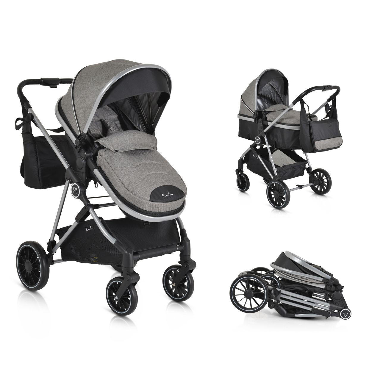 KINDERWAGEN 2 in 1 Kali grau umbaubar, Korb, Getränkehalter, Tasche - Grau, Metall (77/58/109cm) - Moni