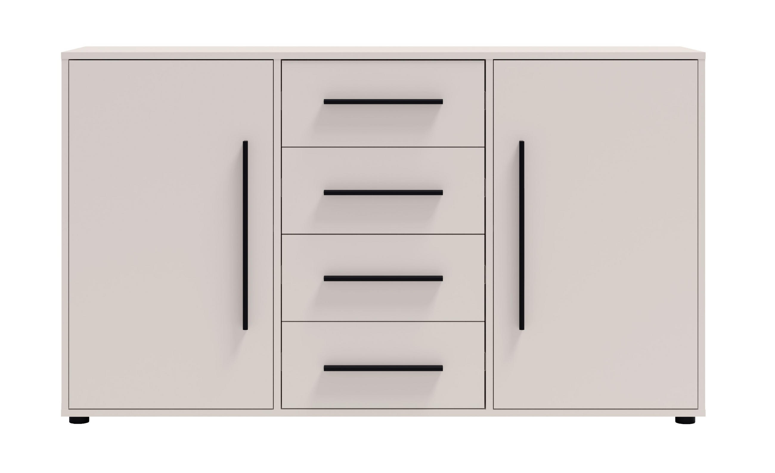 KOMMODE Modena K2D4SZ 150 cm in Kaschmirfarbe mit Türen und Schubladen - Kaschmir/Schwarz, Holzwerkstoff/Kunststoff (150/87/40cm)