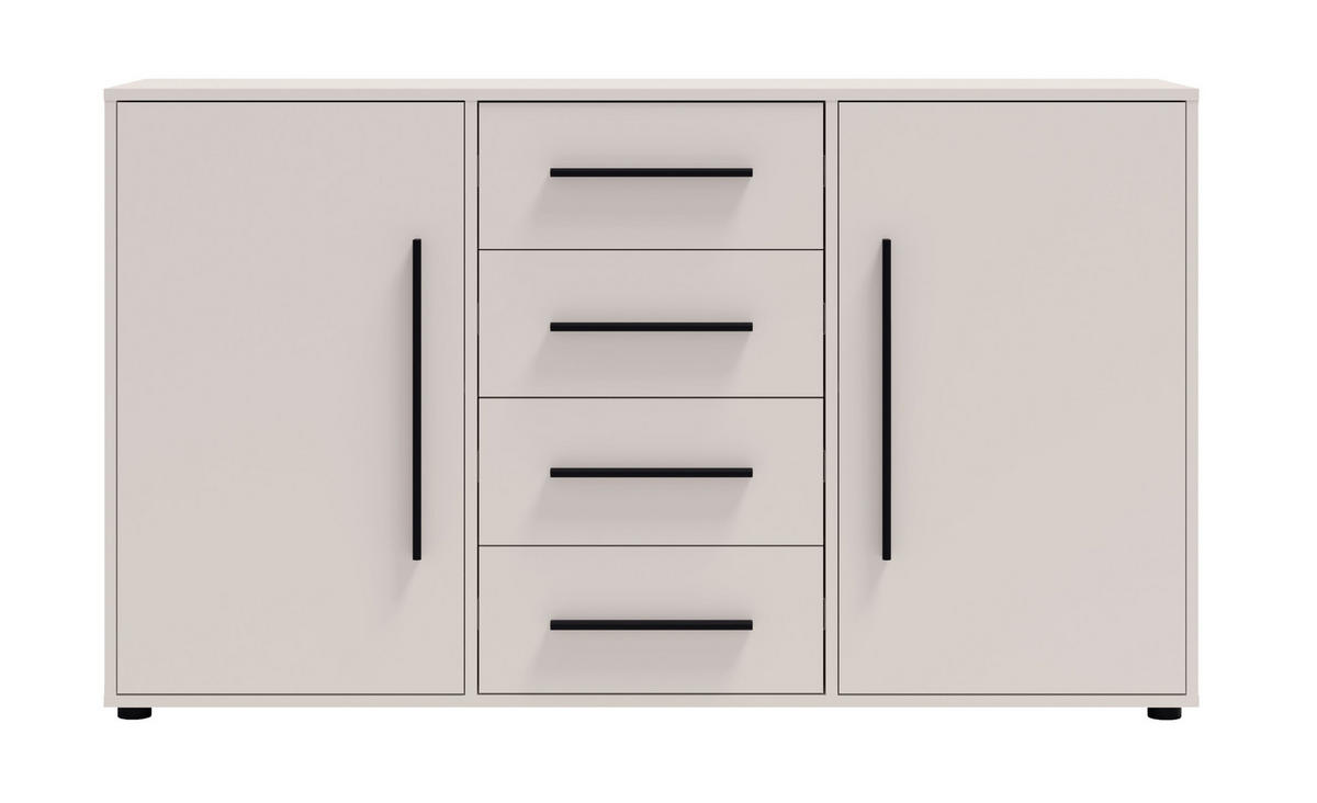 KOMMODE Modena K2D4SZ 150 cm in Kaschmirfarbe mit Türen und Schubladen - Kaschmir/Schwarz, Holzwerkstoff/Kunststoff (150/87/40cm)