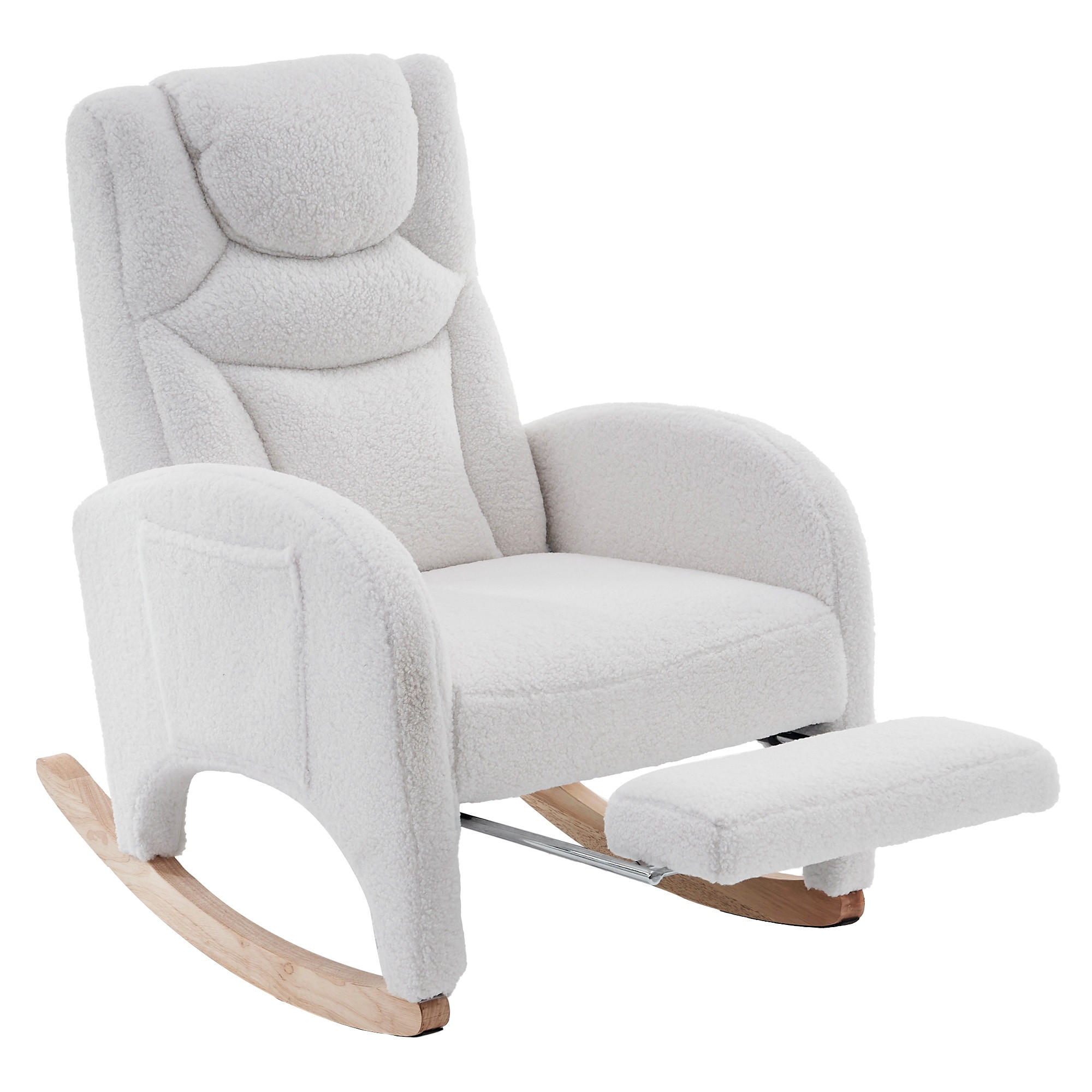 SCHAUKELSTUHL Weiß Teddy mit Klappbare Pedale - Weiß, Textil (125/101/66cm) - Oxeza