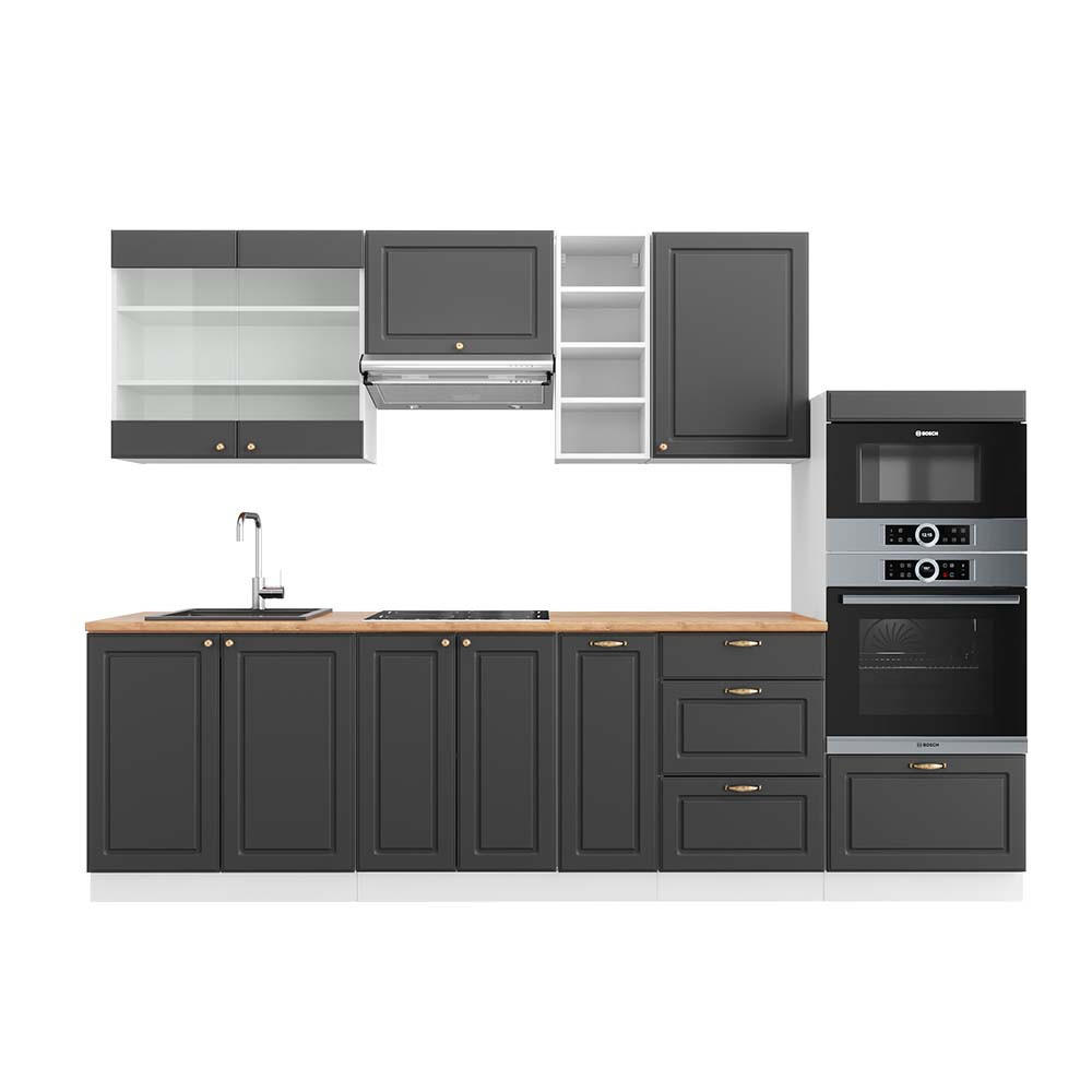 KÜCHENZEILE Fame-Line Anthrazit-Gold/Weiß 280 cm, AP Eiche - Anthrazit/Weiß, Holzwerkstoff (280/81.6/60cm) - Vicco