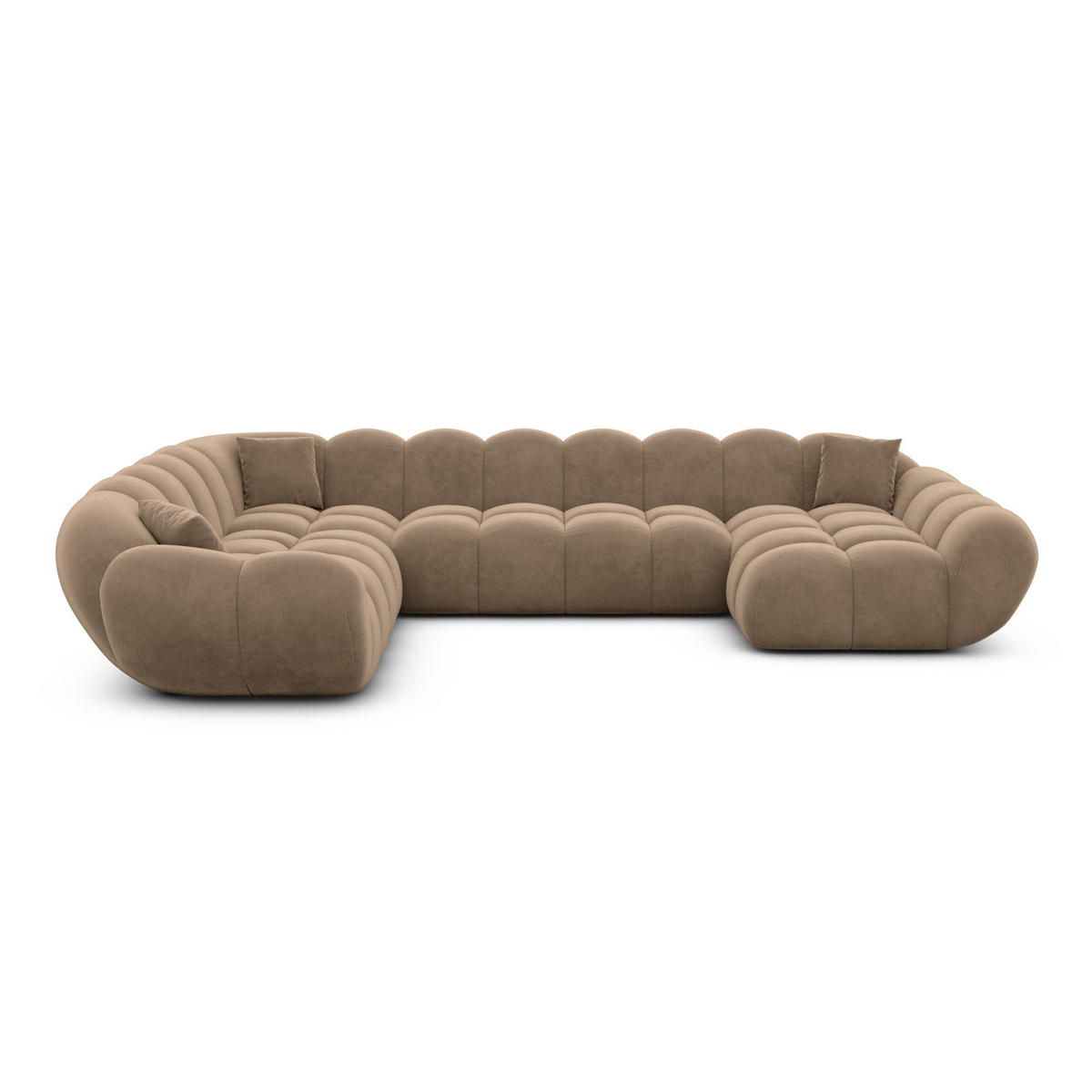 WOHNLANDSCHAFT Liva Braun Samtstoff U-Form XXL Rechts - Braun, Textil (258/70/323cm) - VAROYAL