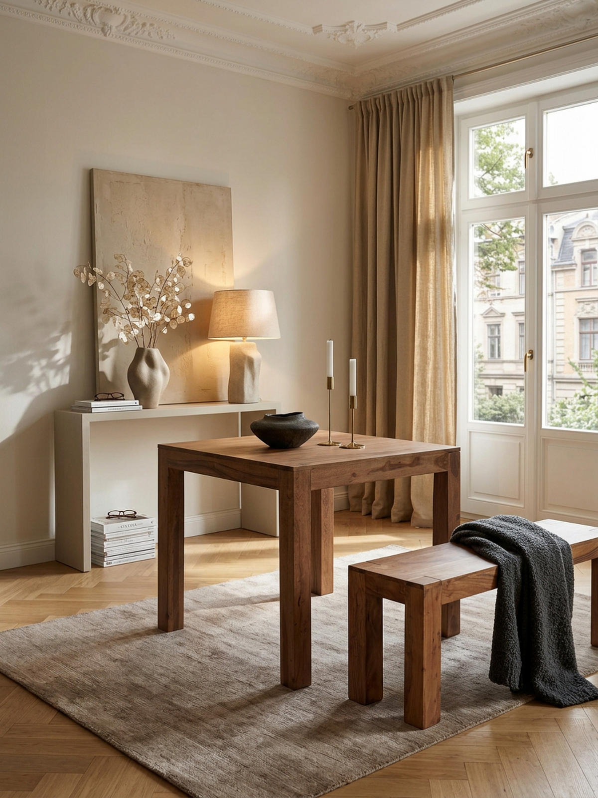 ESSTISCH Massivholz Akazie Rechteckig Handgefertigt NAKO, Beige 80x80x76 cm - Hellbraun/Beige, Akazienholz/Holz (80/80/76cm) - KADIMA DESIGN