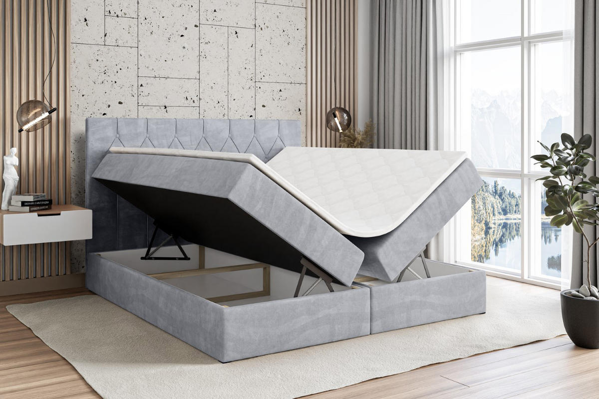 BOXBETT mit H4-Matratze und Lattenrost - VELANTO-BZ - 180x200 Grau - Hellgrau, Holzwerkstoff (180/200cm) - ALTDECOR