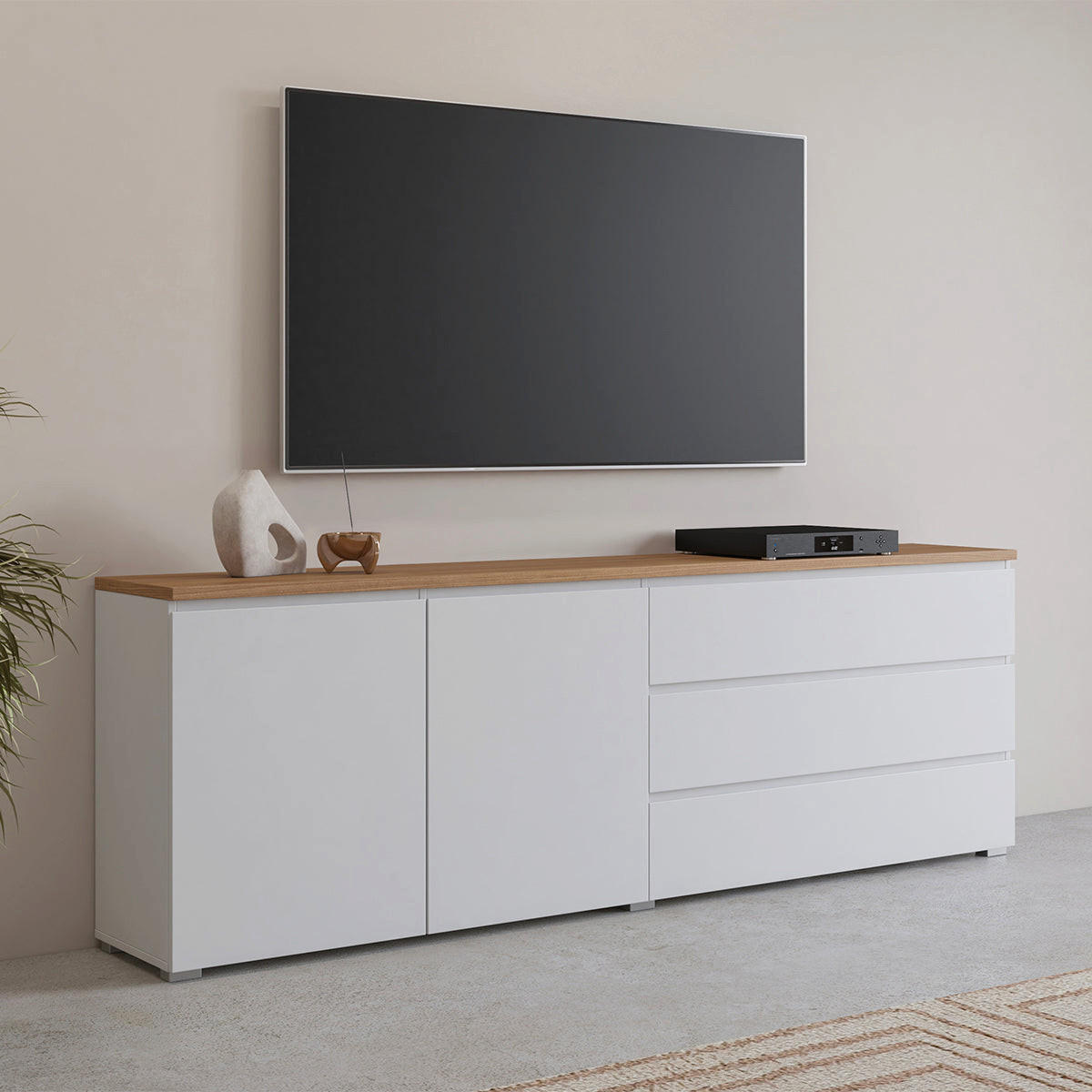 KOMODA Liko Bijelo i drvo - bijela, drvni materijal (200/67.9/34.5cm) - Petits-meubles