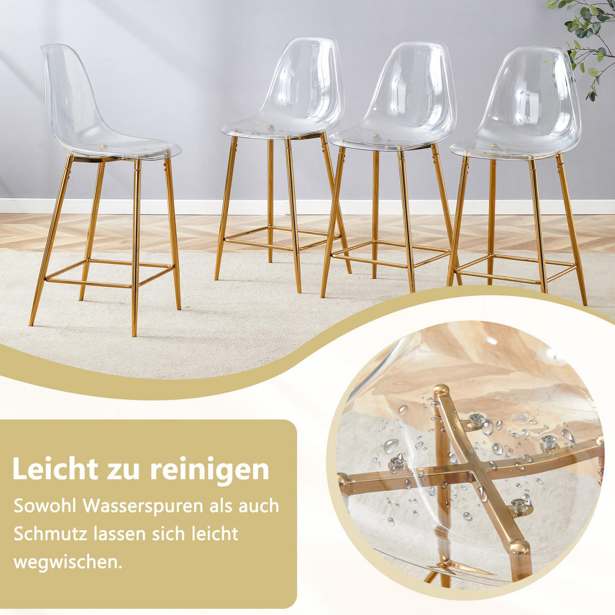 BARHOCKER transparenter Kunststoffsitz mit Metallgestell in Gold - Goldfarben, Kunststoff (45/102/51cm) - MIVRAY