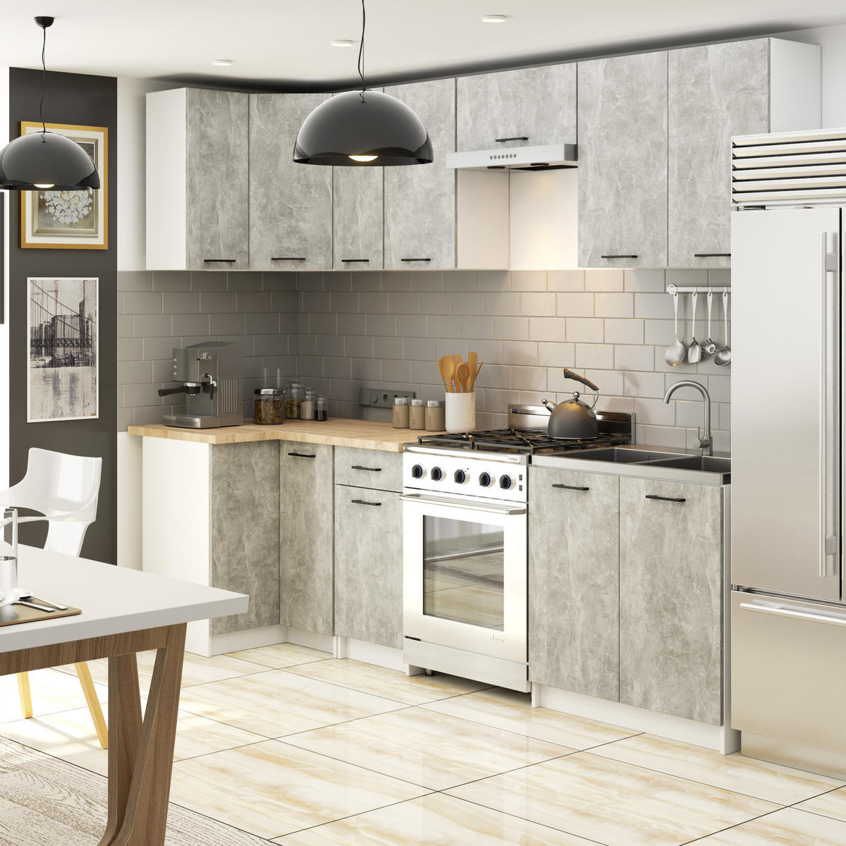 HÄNGESCHRANK Weiß, Beton 72/60/30 - Hellgrau/Weiß, Holzwerkstoff (60/72/30cm) - RAUMHIRSCH FURNITURE