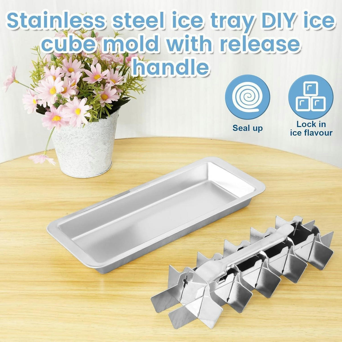 EISWÜRFELFORM Edelstahl 18 Schlitze mit Hebel - Silberfarben, Metall (12/3/23cm)