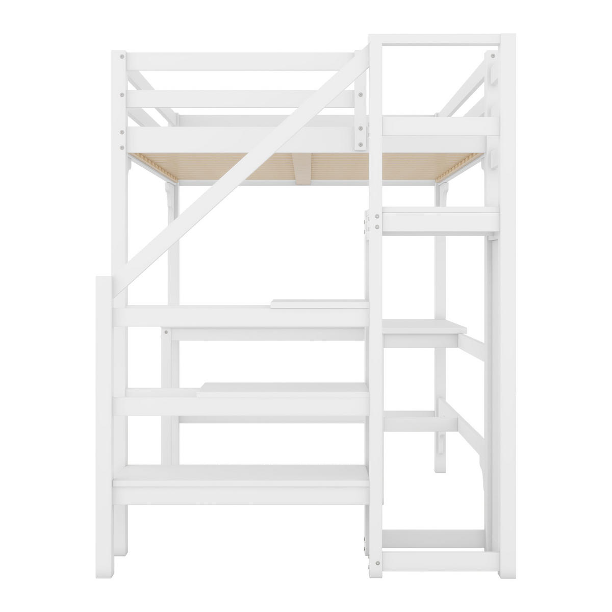 HOCHBETT 140x200cm Weiß Kiefer L-förmiger Schreibtisch Kleiderschrank - Weiß, Holz (140/200cm) - FLIEKS