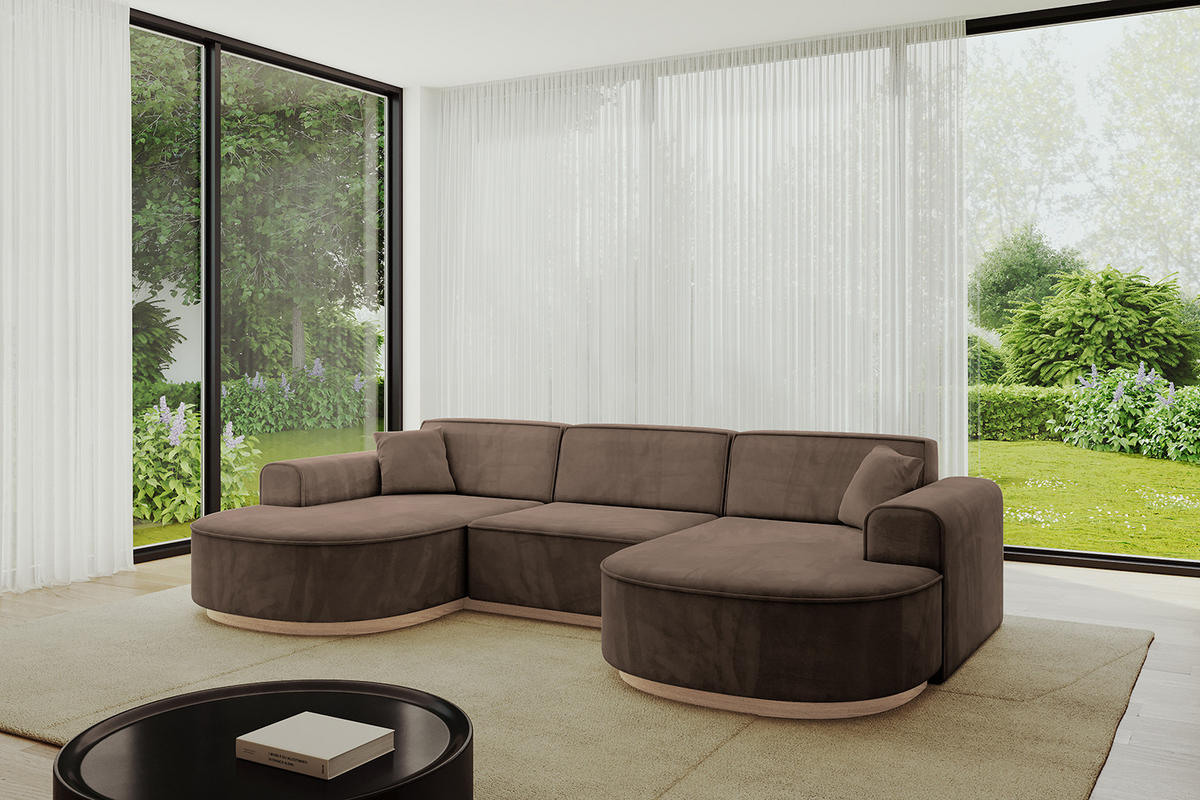 WOHNLANDSCHAFT MARI-U1-v1 - 303x171x83 cm Braun Velours - Braun, Holzwerkstoff/Textil (303/83/171cm) - ALTDECOR