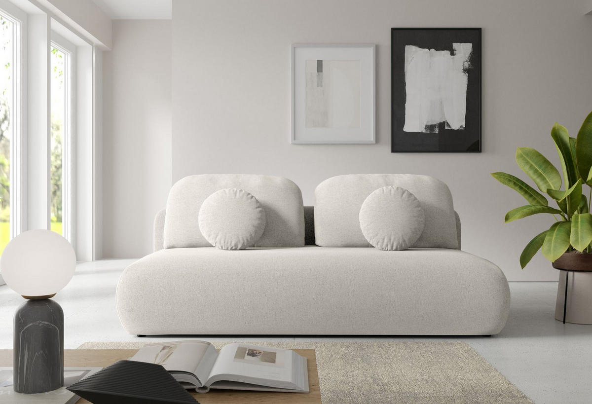 SOFA Creme OTO Ausziehbar Mit Bonnellfederung - Weiß, Textil (206/90/92cm) - Sepro Meble