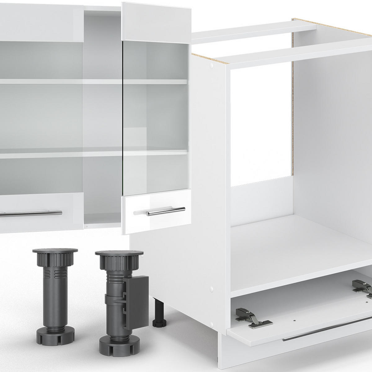 KÜCHENZEILE Fame-Line Weiß Hochglanz/Weiß 300 cm, AP Anthrazit - Weiß Hochglanz/Weiß, Holzwerkstoff (300/81.6/60cm) - Vicco