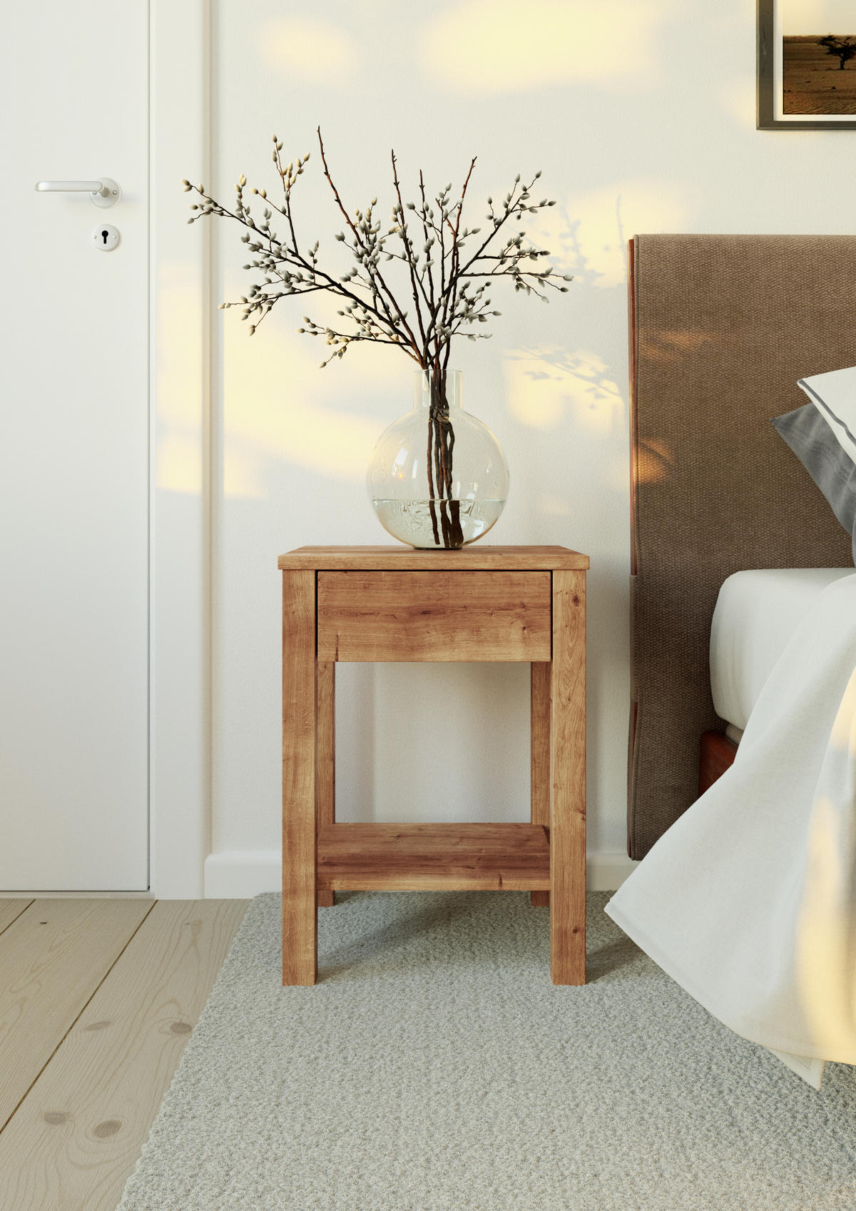 NACHTTISCH Tommy, Eiche, 35/40/57 cm - Beige, Holz (40/61/35cm) - WOODEK