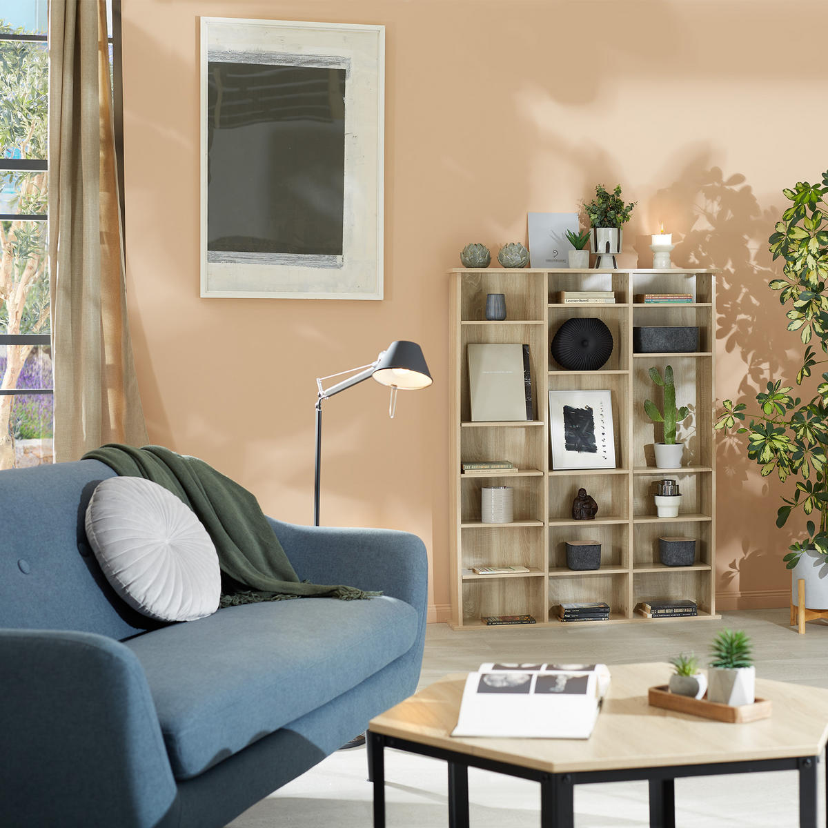 CD/DVD Regal Stevie,105,5 x 19 x 136,5 cm,Holz hell, Eiche Sonoma - Eiche Artisan, Holz (19/136.5/105.5cm) - tectake