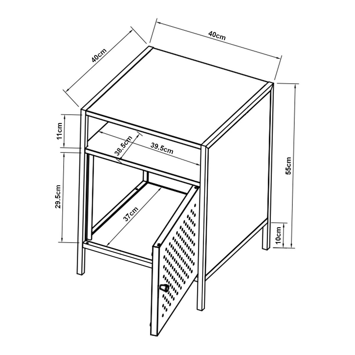 NACHTSCHRANK Janakkala - Schwarz, Metall (40/55/40cm) - [en.casa]