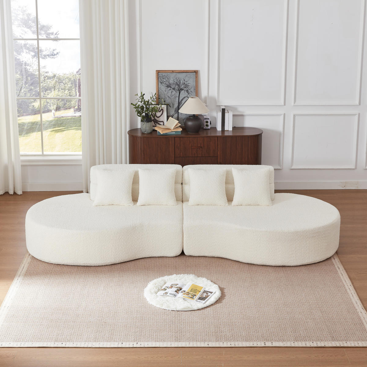 4-SITZER SOFA Chenille Beige 2-teilig modular - Beige, Textil (310/65/110cm) - WISHDOR