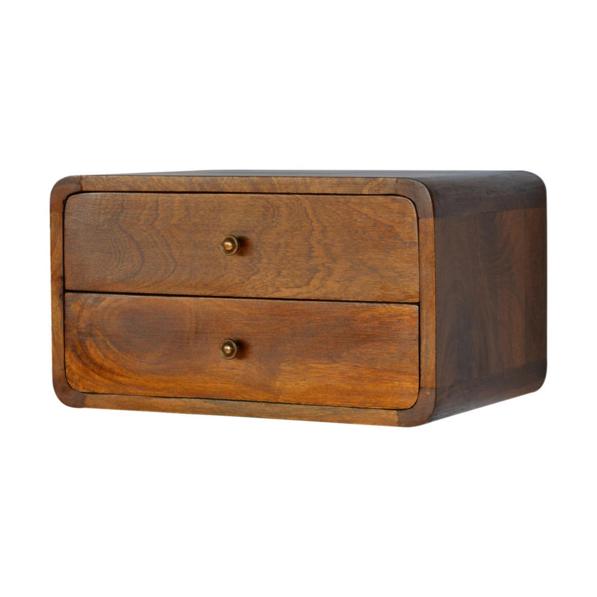 NACHTTISCH Wandmontiert, 2 Schubladen, Braun - Messingfarben/Braun, Holz/Metall (45/25/32cm) - Artisan Furniture