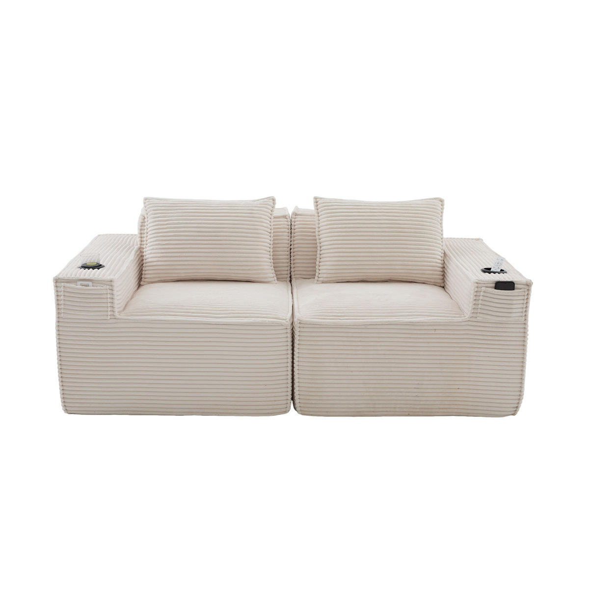 SOFA 2-Sitzer modular mit Getränkehaltern 188 cm Beige - Beige, Kunststoff (188/75/90cm) - Meubliv