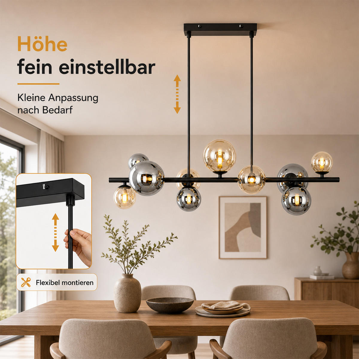 PENDELLEUCHTE Havlis 85/15/150 cm - Schwarz, Glas/Metall (85/15/150cm) - ZMH