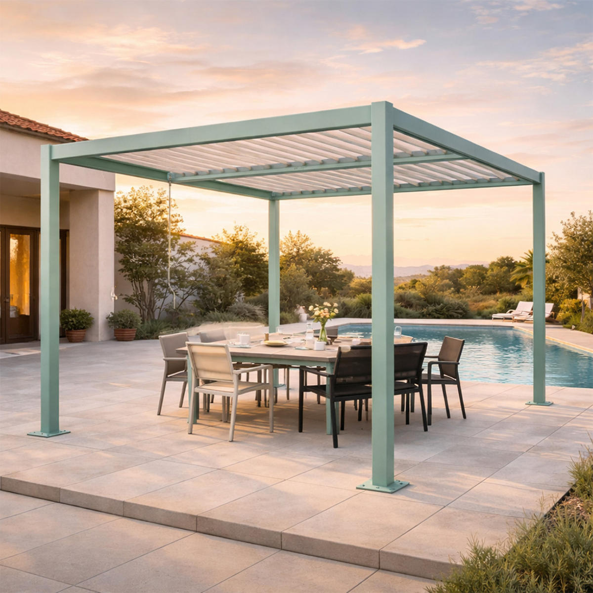 PERGOLA Rhodes Grün 3 x 3 m Aus Aluminium - Grün, Metall (300/236/300cm) - Concept Usine