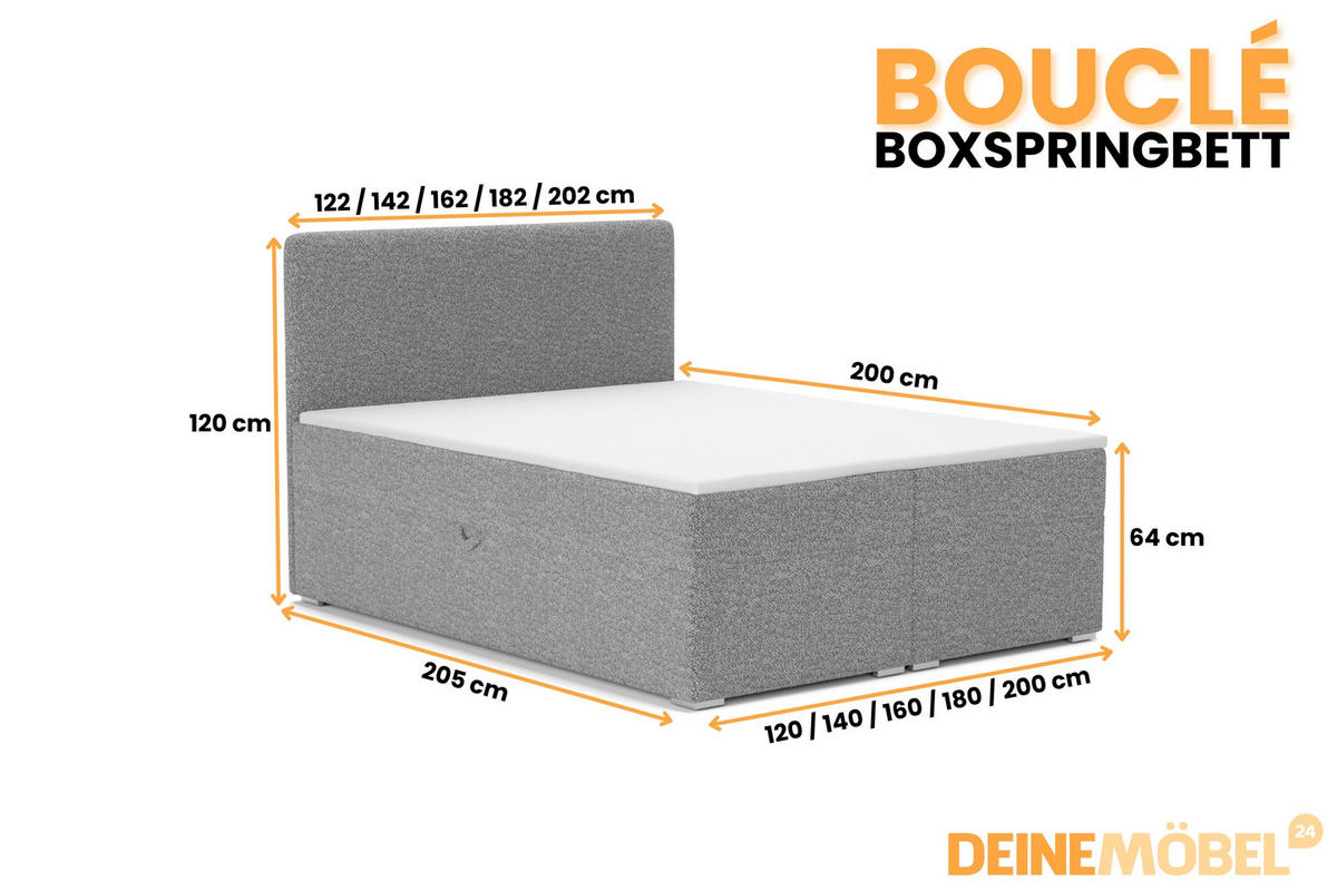 BOXBETT BOUCLE 180/200 in Boucle Dunkelgrau H3 - Dunkelgrau, Holz/Holzwerkstoff (180/200cm) - Deine Möbel 24