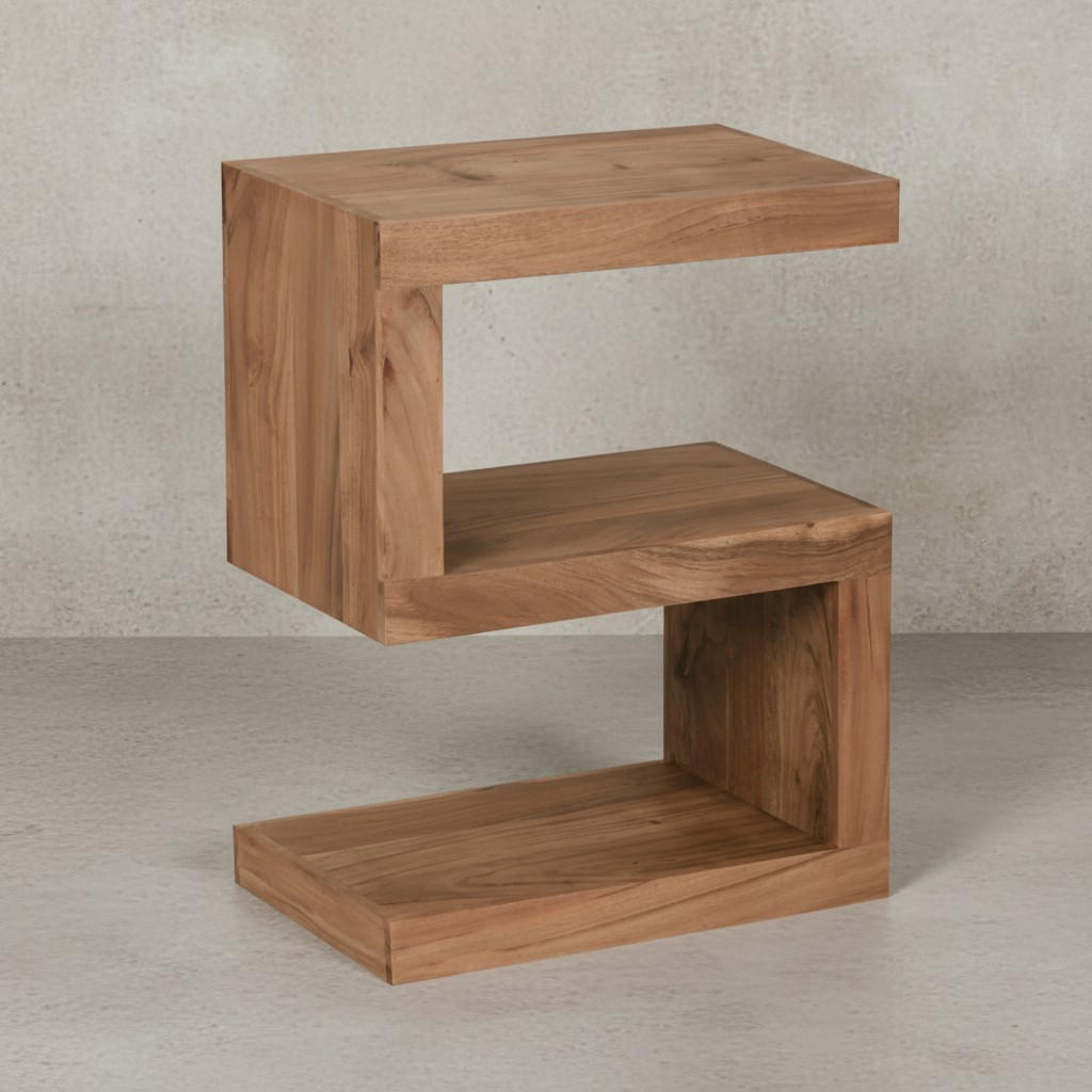 BEISTELLTISCH Massivholz S-Form Handgefertigt, Beige 44x30x60 cm - Beige, Holz (30/44/60cm) - KADIMA DESIGN