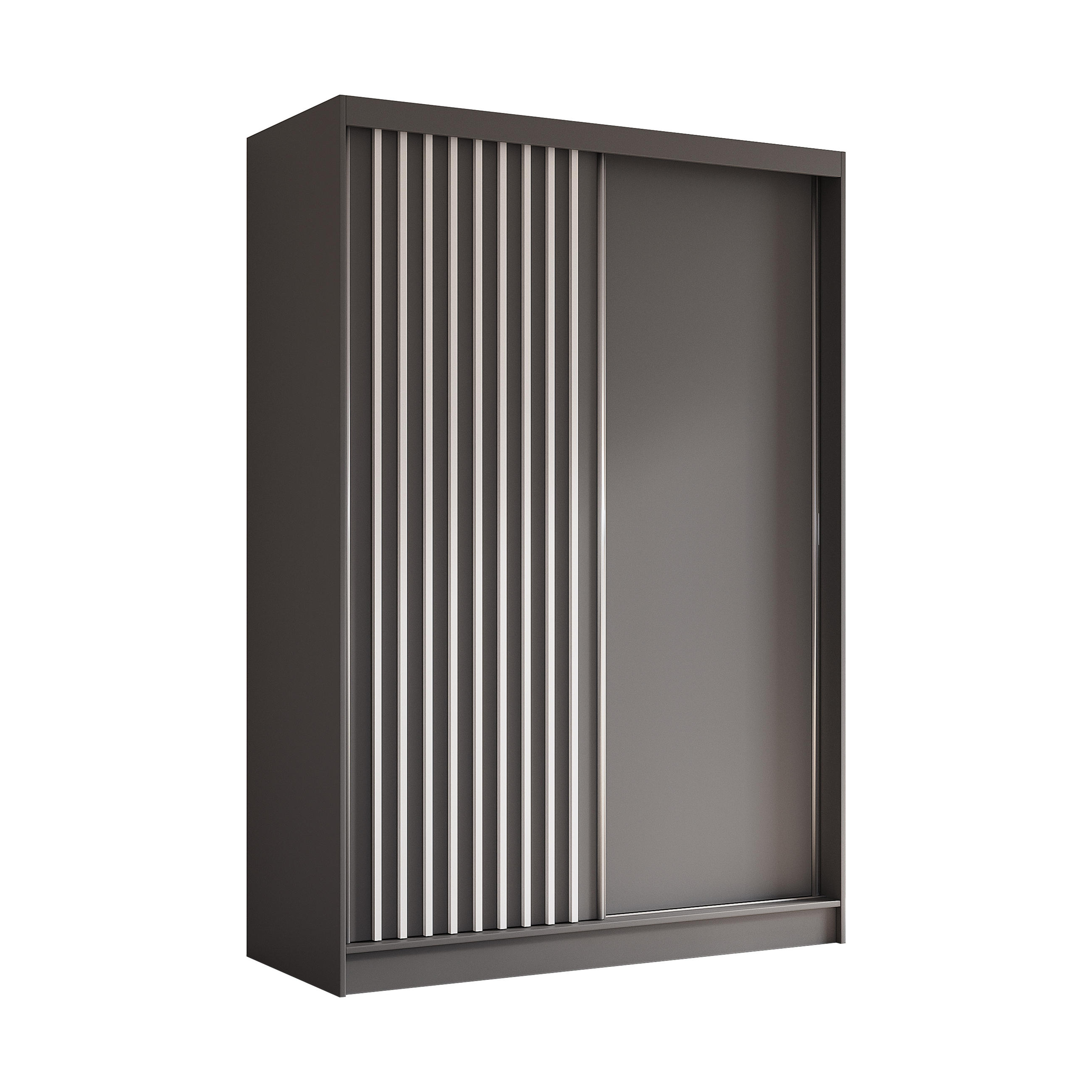 KLEIDERSCHRANK mit furnierten Schiebetüren und Aluminium-Leisten, LED-Beleuchtung - LABELO - 150 cm Grau+Grau+Weiß - Weiß/Grau, Holzwerkstoff (150/216/61cm) - ALTDECOR