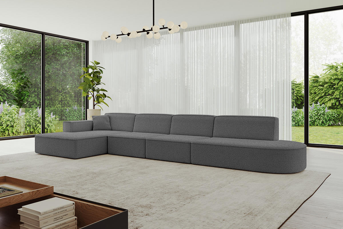 ECKSOFA Ottomane Links IREA-L3-v4 - 412x165x77 cm Grau - Dunkelgrau/Olivgrün, Holzwerkstoff/Textil (412/165cm) - ALTDECOR