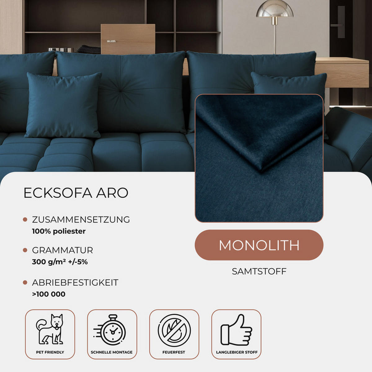ECKSOFA ARO mit Schlaffunktion und Bettkasten Marineblau - Dunkelblau, Holzwerkstoff/Kunststoff (280/190cm) - Idohome