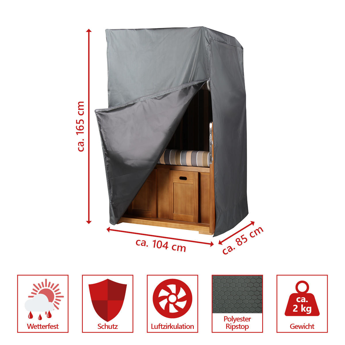 STRANDKORB Schutzhülle Prestige Protect - Größe S - Dunkelgrau, Kunststoff (104/165/85cm) - bene living