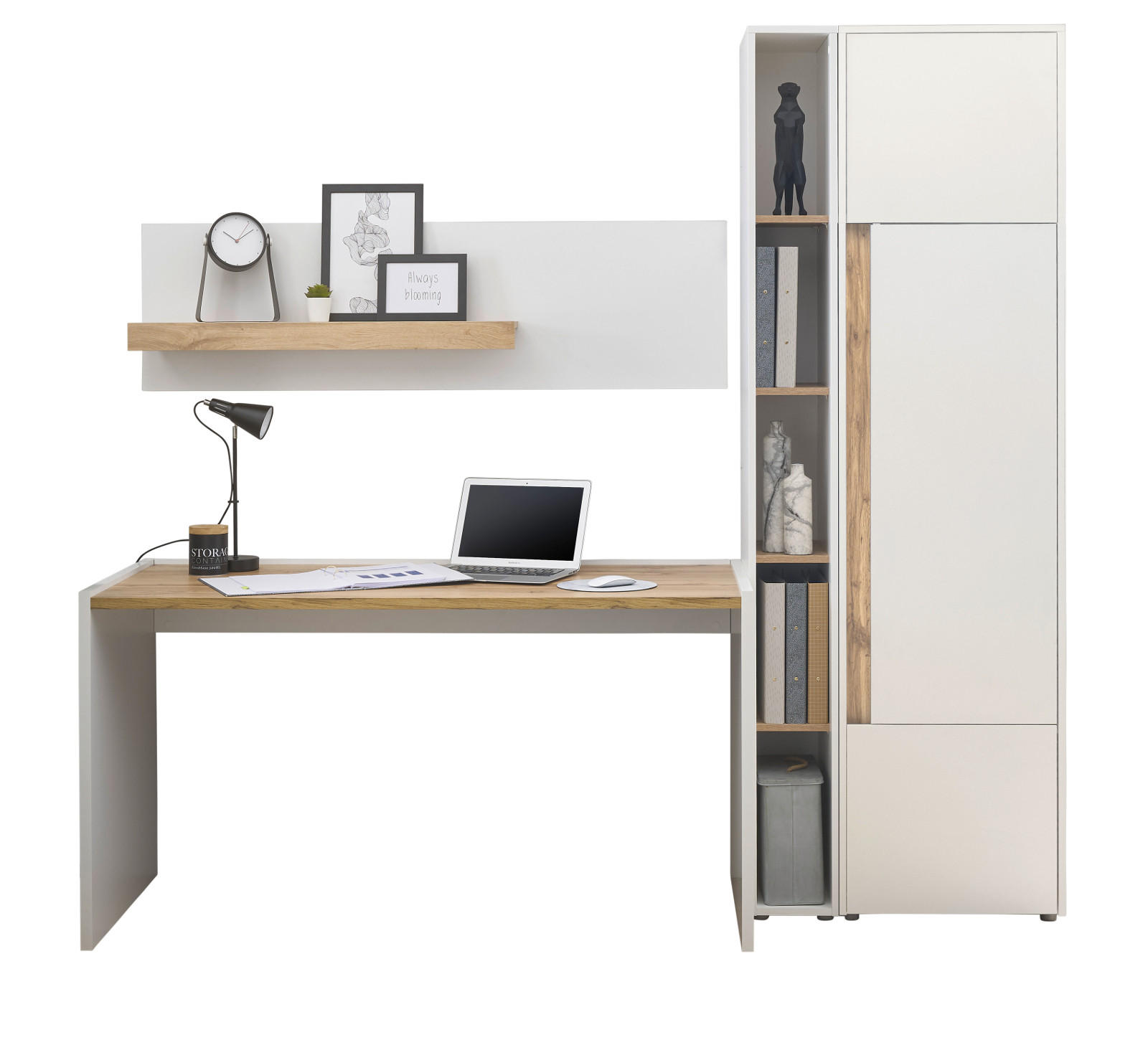 Furn.Design Schreibtischkombination Weiß, Eiche Wotan 213x200x62 cm