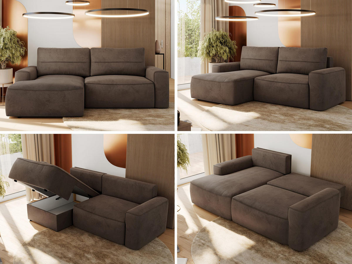 ECKSOFA BELLUNO L Braun Velvet - Links - Schwarz/Braun, Textil (144/233cm) - MKS