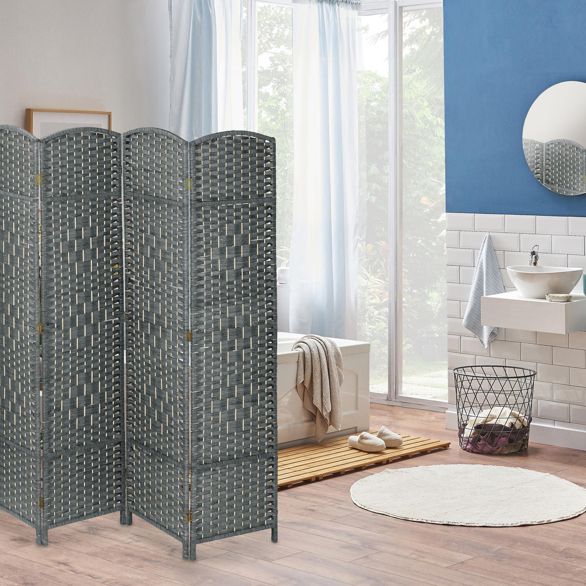 PARAVENT - Grau, Holz/Papier (241/170/2cm) - Relaxdays