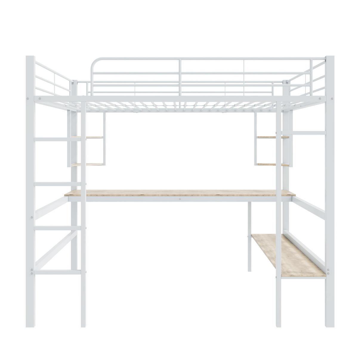 HOCHBETT 90/200 cm in Weiß mit Schreibtisch und Regalen aus Metall - Weiß, Metall (90/200cm) - Flora Grace