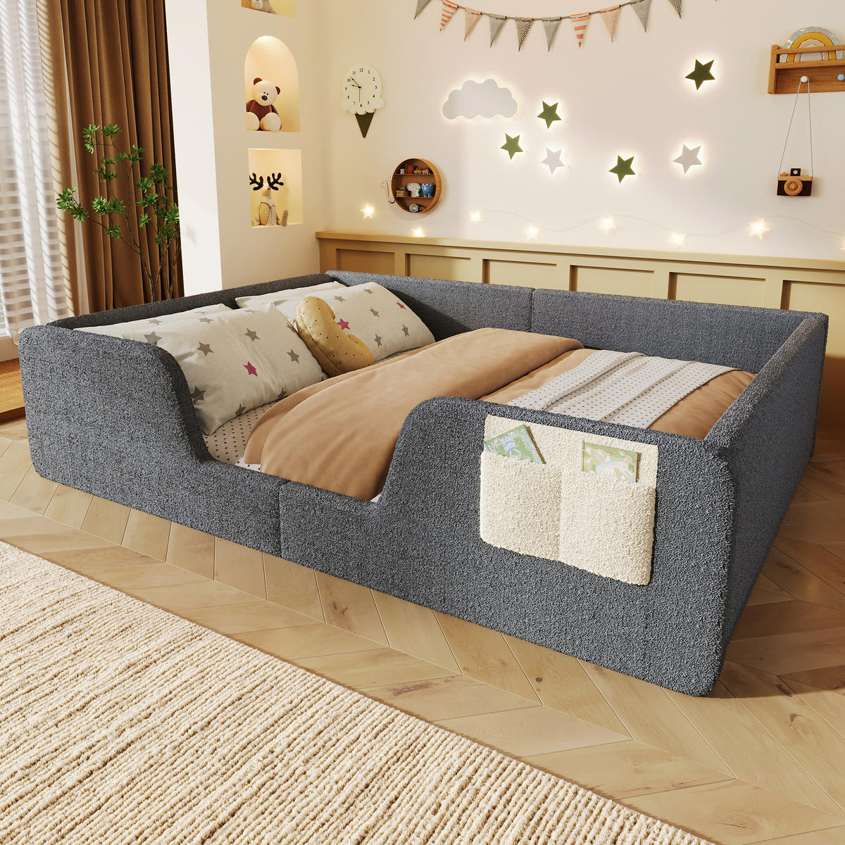 POLSTERBETT mit abnehmbaren Seitengittern 140x190 cm Velours Grau - Grau, Metall (90/190cm) - Meubliv
