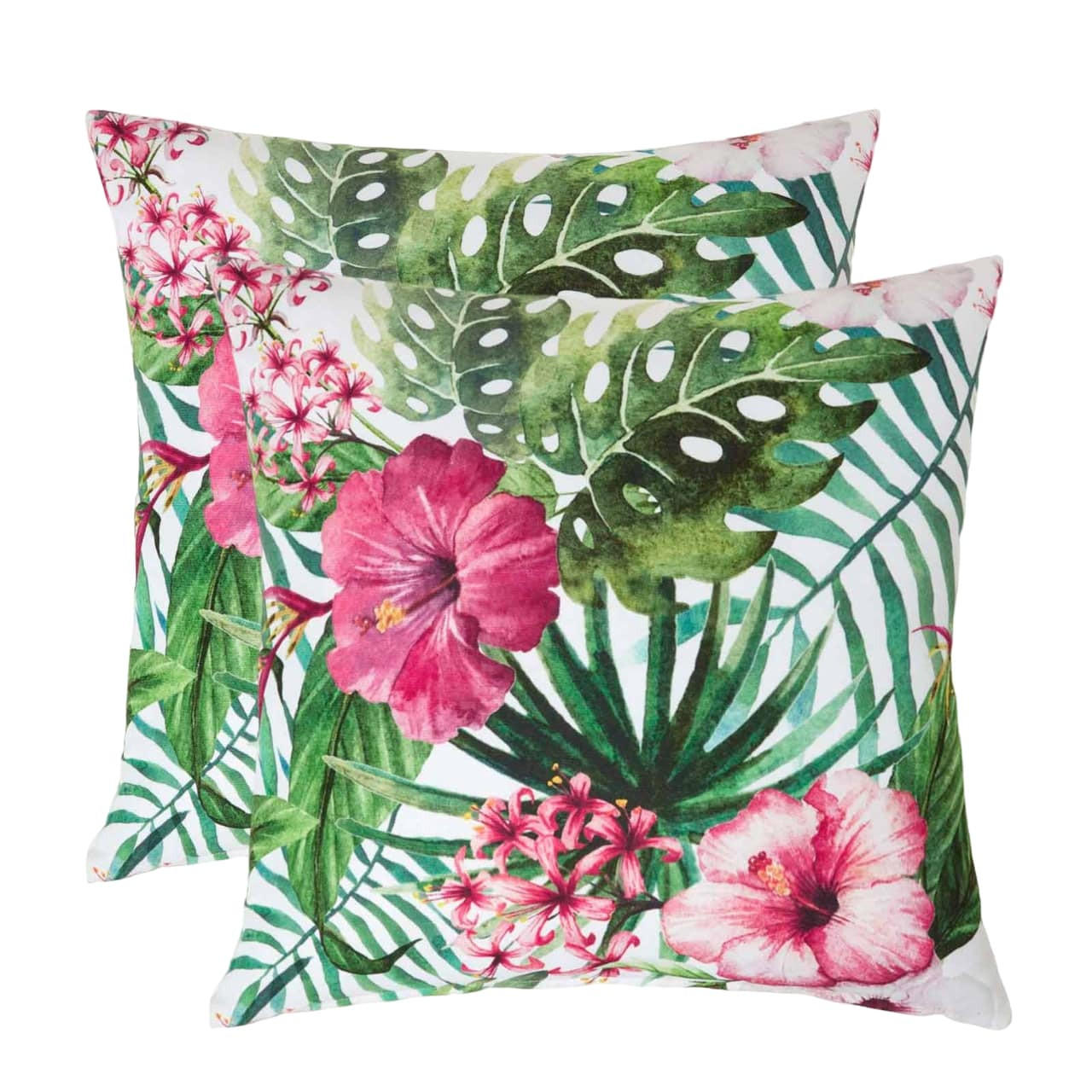 OUTDOOR-KISSEN 2er-Set 45/45 cm – Hibiskus-Blüten - Multicolor, Textil (45/45cm) - Homescapes
