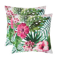 OUTDOOR-KISSEN 2er-Set 45/45 cm – Hibiskus-Blüten - Multicolor, Textil (45/45cm) - Homescapes