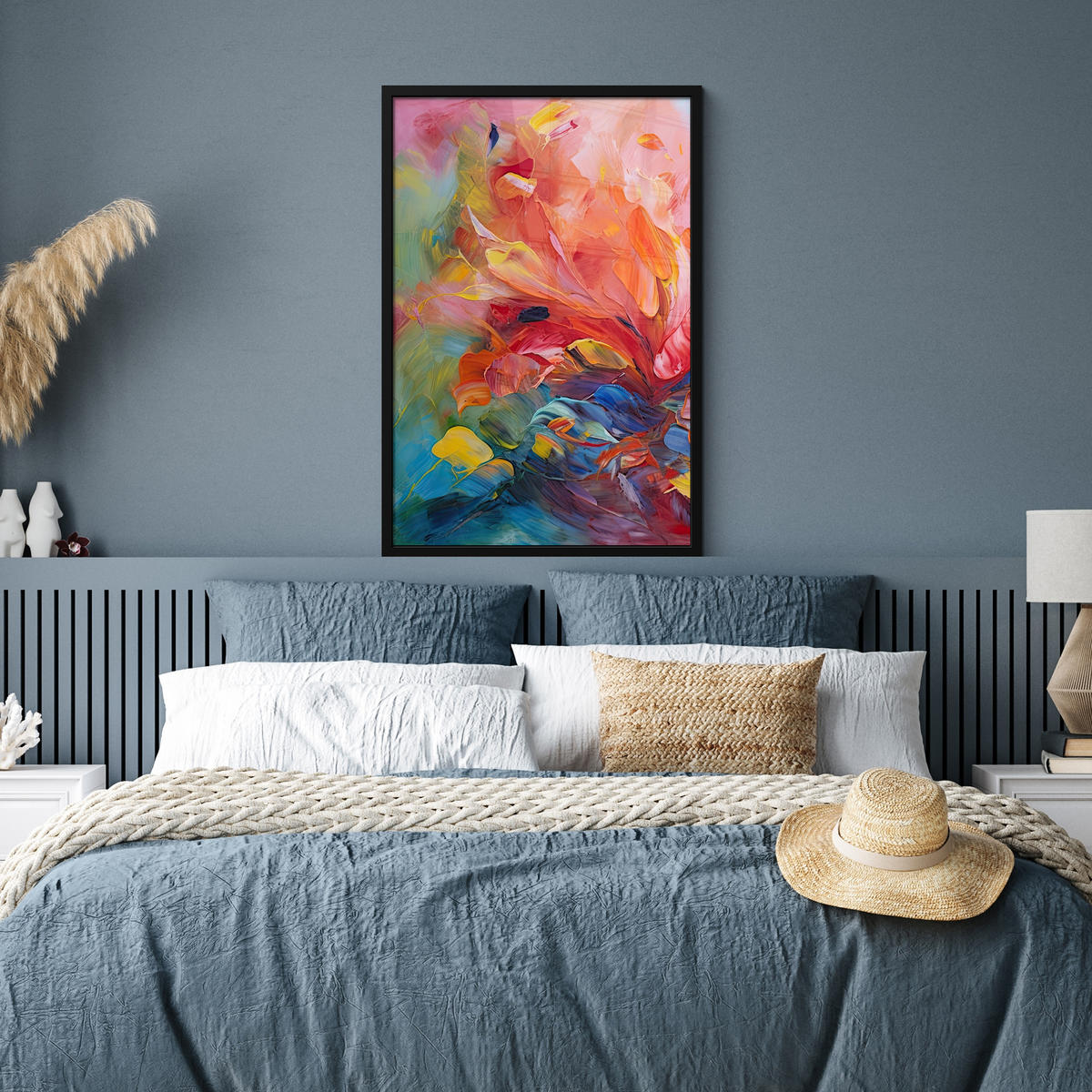 POSTER MIT RAHMEN Ölgemälde - Kunst - Abstrakt - Farbenfroh 60x90 cm - Altrosa, Papier (60/90cm) - MuchoWow